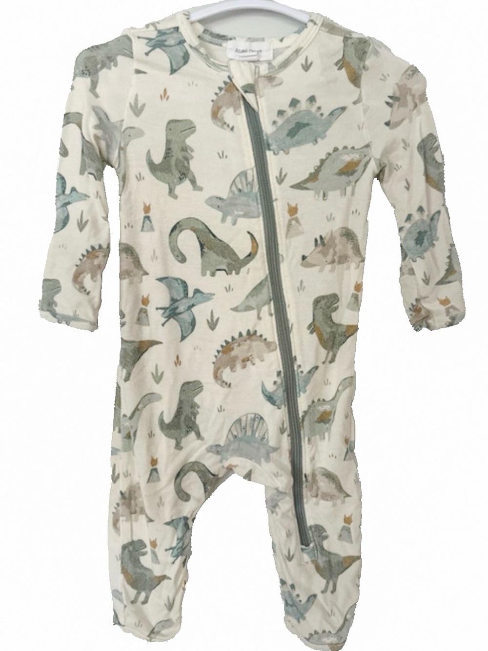 Angel Dear Cream Dinosaur Zip One-Piece with Green and Tan Accents
